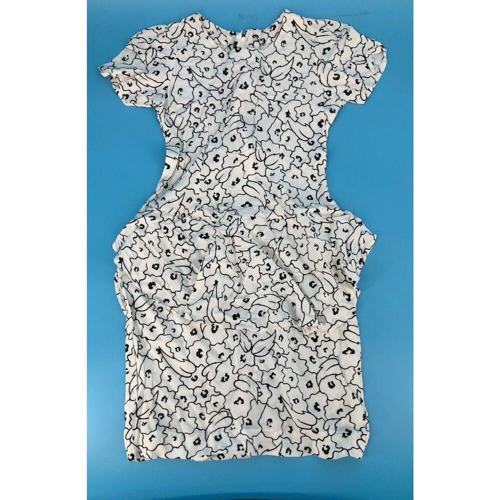 Vintage 90s 80s Womens Peplum Ruffle Dress Black White Geometric Small S